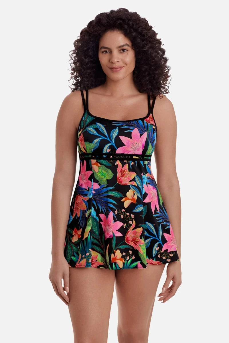 Longitude Women's Long Torso Empire Princess Seam Swim Dress