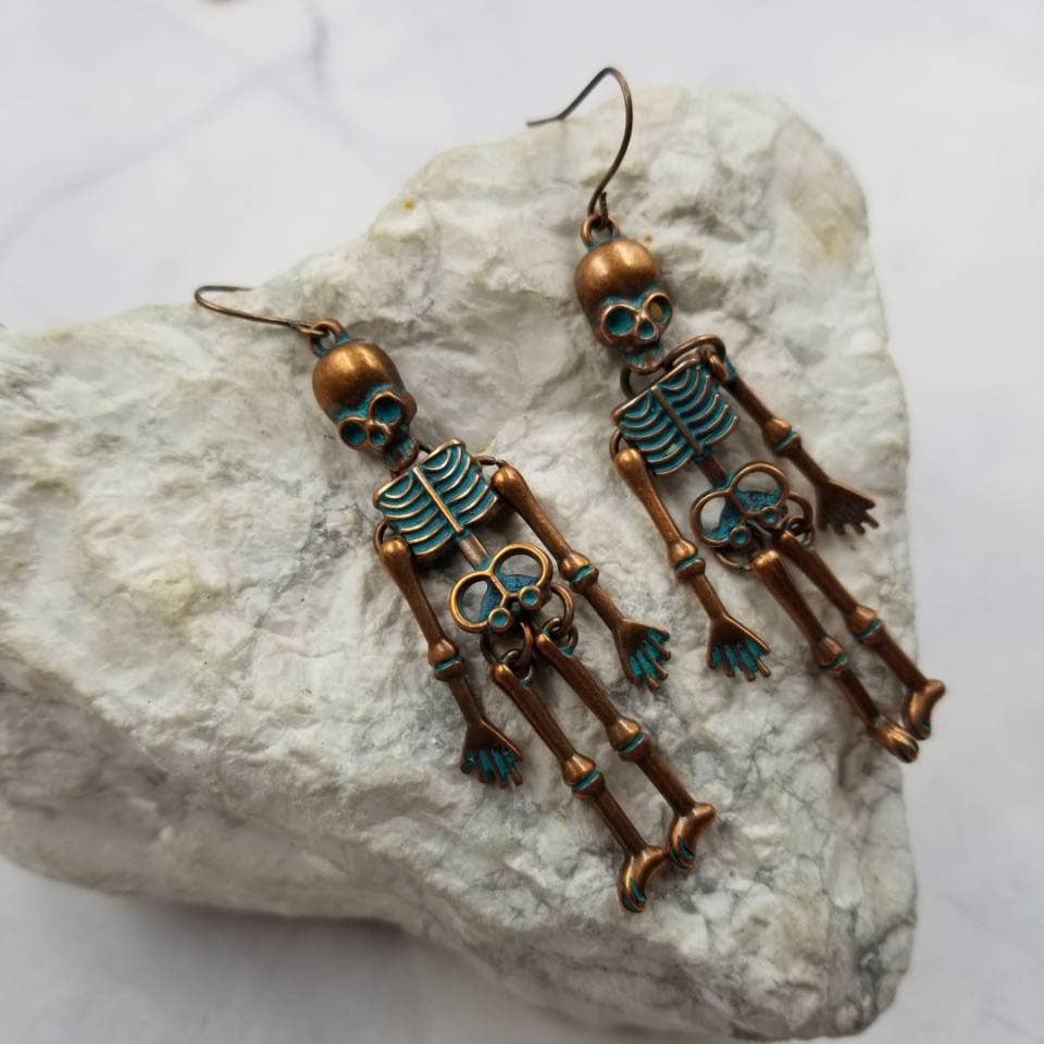 Vintage Gothic Skeleton Earrings – Halloween Spooky Drop Jewelry