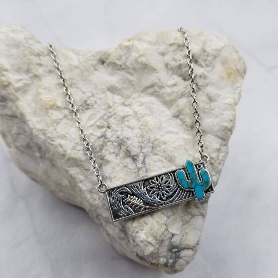 cactus necklace Western Turquoise Cactus Bar Necklace