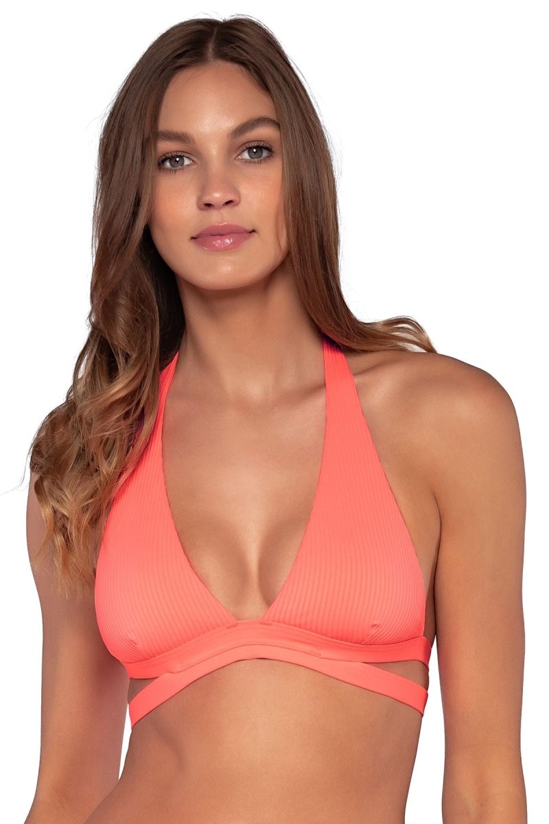Casey Halter Bikini Swim Top Neon Coral- 655T – Bravo Bra Boutique