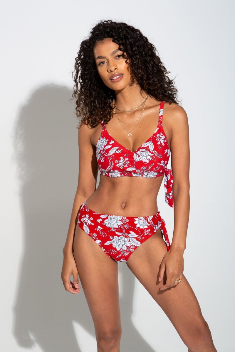 Heatwave Strapless Lightly Padded Bikini Top In Red Floral - Pour Moi