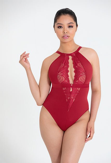 Scantilly Indulgence Stretch Lace Bodysuit - Oxblood Red - Curvy