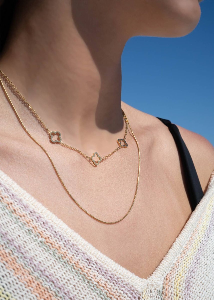 Bravo Bra Boutique18K Gold PVD Stainless Steel Layered Clover Charm NecklaceBravo Bra Boutique