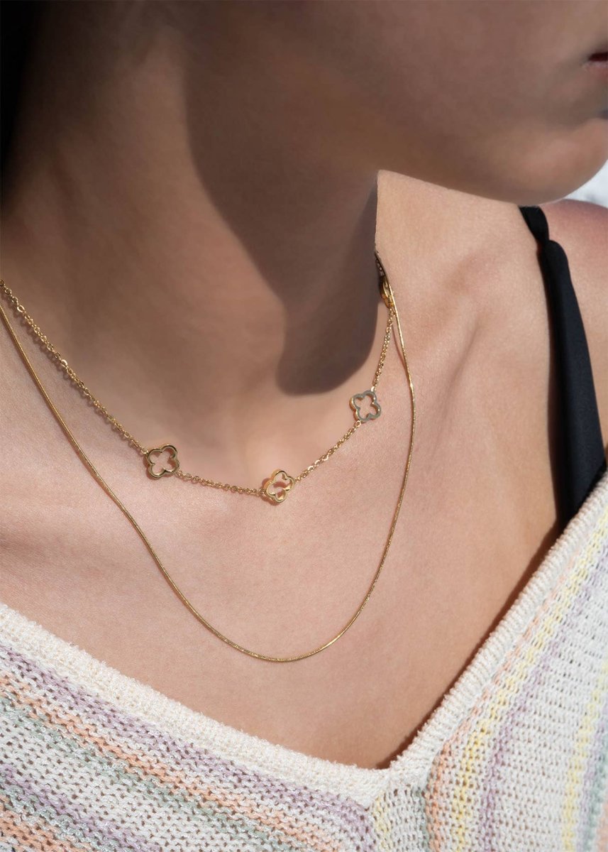 Bravo Bra Boutique18K Gold PVD Stainless Steel Layered Clover Charm NecklaceBravo Bra Boutique