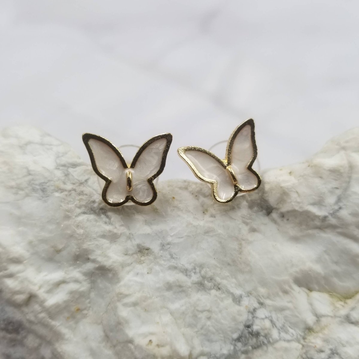 The Pretty JewelleryButterfly Stud Earrings Gold & WhiteBravo Bra Boutique