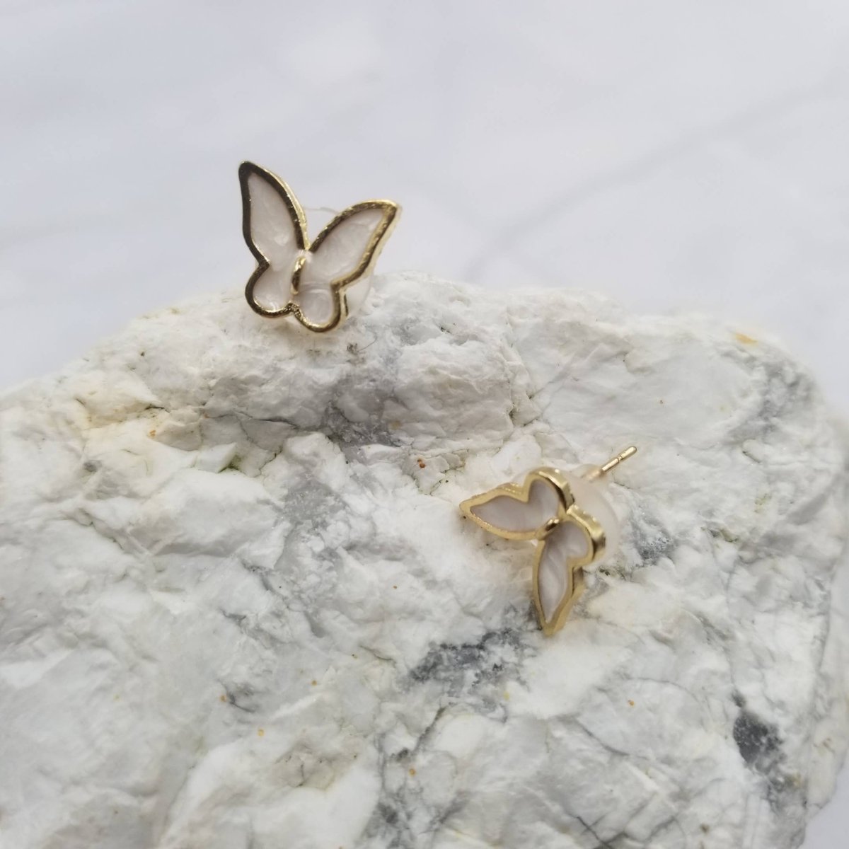 The Pretty JewelleryButterfly Stud Earrings Gold & WhiteBravo Bra Boutique