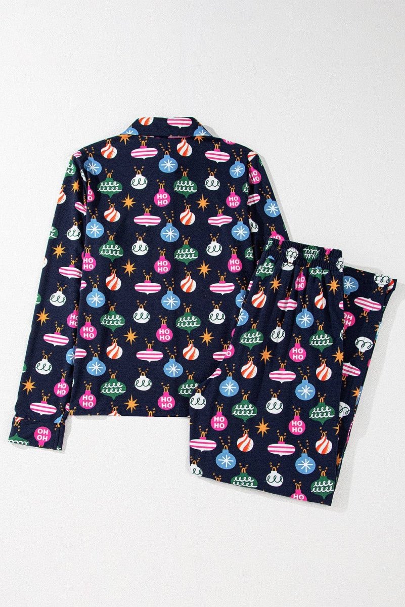 PRETTY BASHChristmas Ornaments Shirt and Pants Pajama Set Navy P605Bravo Bra Boutique