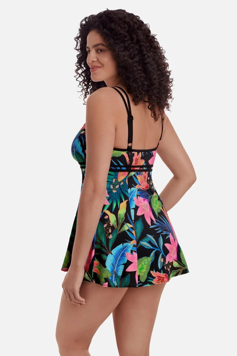 Longitude Women's Long Torso Empire Princess Seam Swim Dress