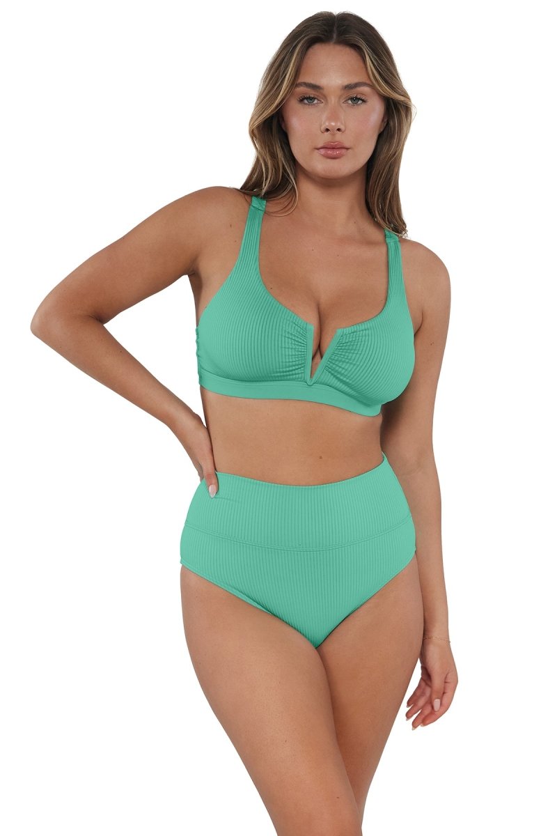 SunsetsHannah High Waist Swim Bottom Aqua Mist Sandbar Rib AQUAM33BBravo Bra Boutique