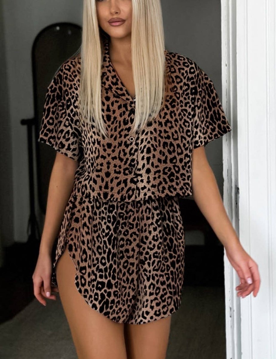 Dipped ShopLeopard Print Lapel Sleepwear Sets DPS2201Bravo Bra Boutique