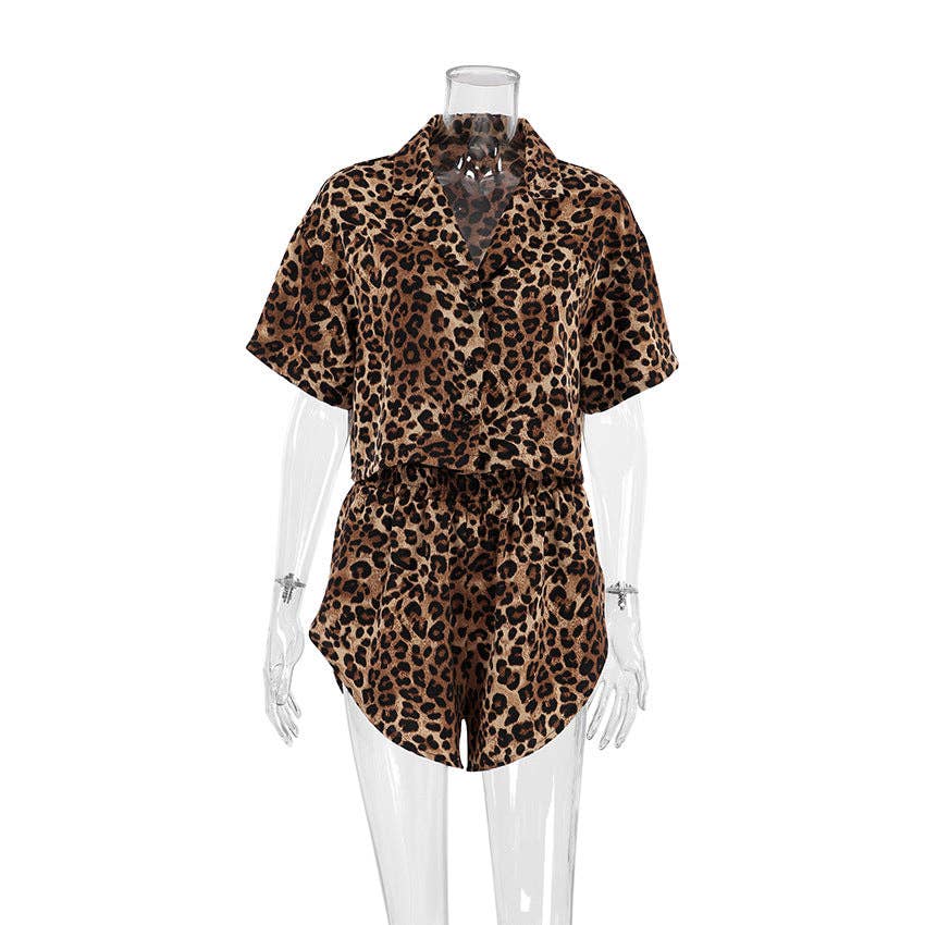 Dipped ShopLeopard Print Lapel Sleepwear Sets DPS2201Bravo Bra Boutique