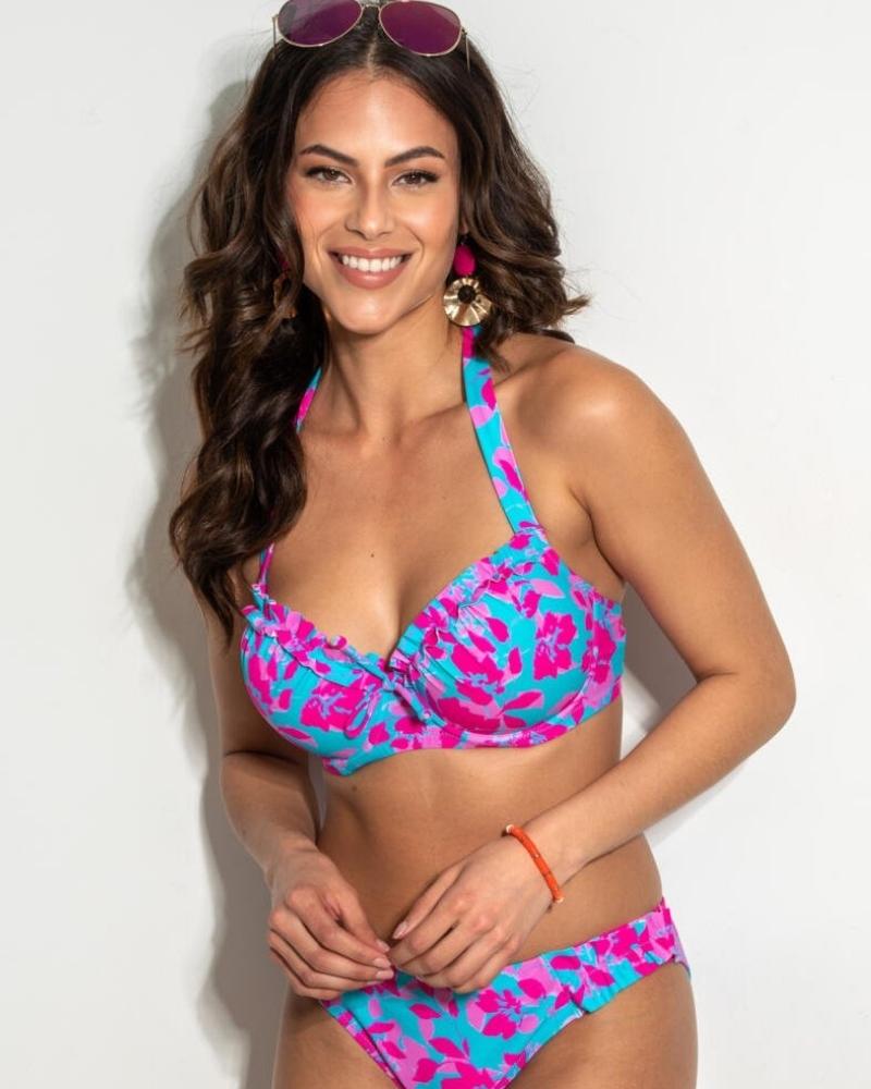 Pour Moi SwimOcean Breeze UW Padded Halter Bikini Swim Top Blue Floral 31501