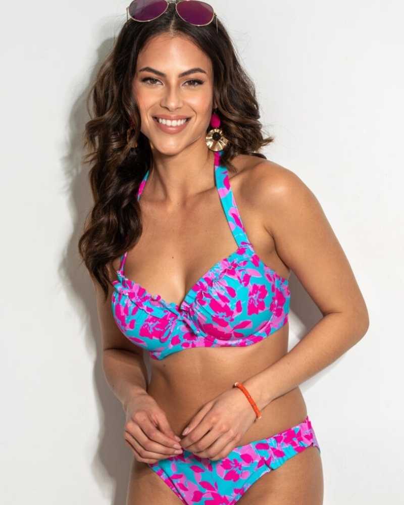 Pour Moi SwimOcean Breeze UW Padded Halter Bikini Swim Top Blue Floral 31501Bravo Bra Boutique