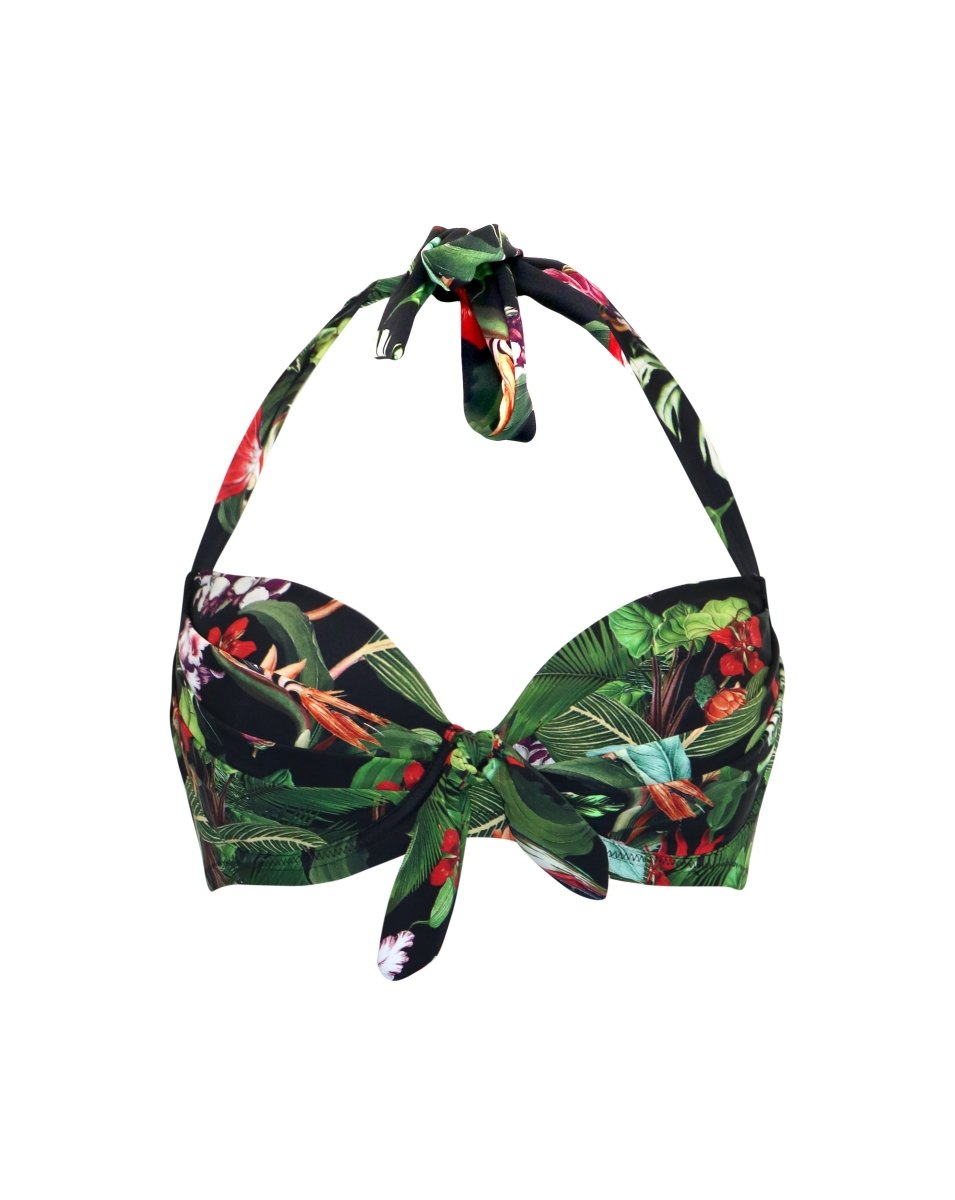 Pour Moi SwimPalermo UW Padded Halter Top Black Tropical 21112RBravo Bra Boutique