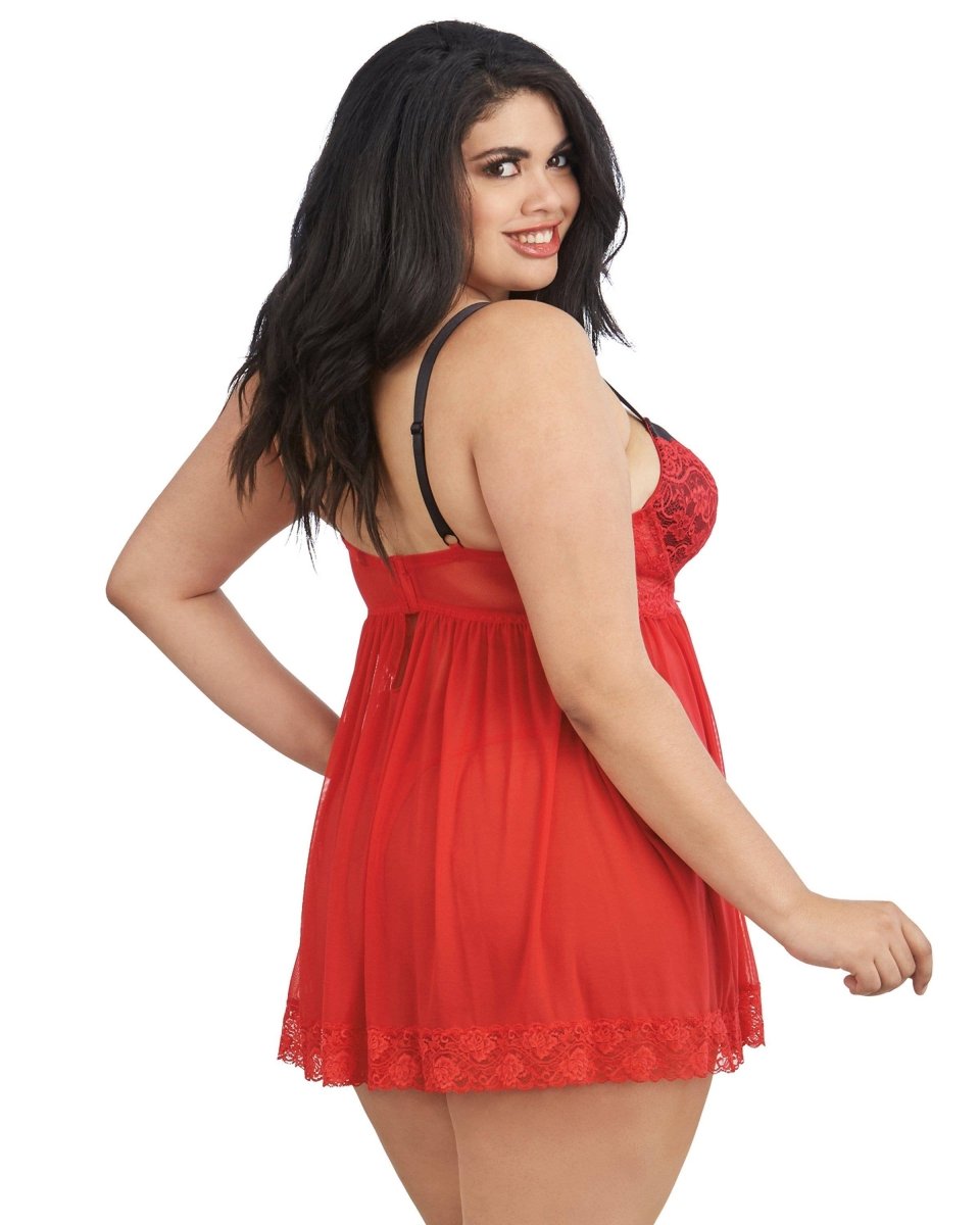 Dreamgirl InternationalPlus Size Contrast Lace Overlay Babydoll and G - String Set 11020XBravo Bra Boutique