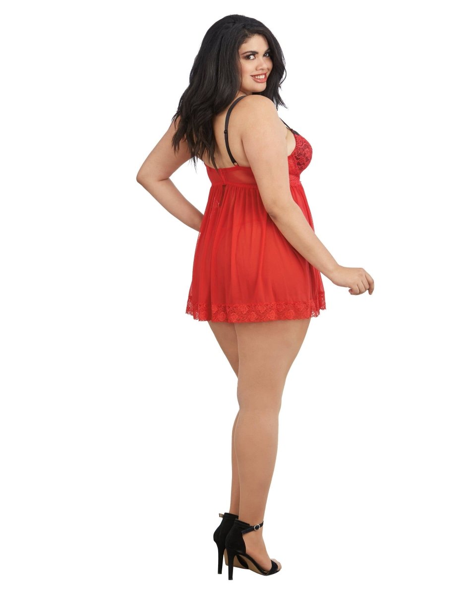Dreamgirl InternationalPlus Size Contrast Lace Overlay Babydoll and G - String Set 11020XBravo Bra Boutique
