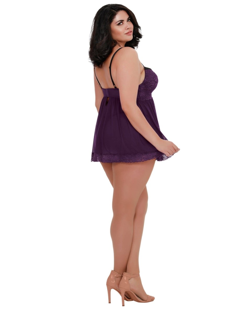 Dreamgirl InternationalPlus Size Contrast Lace Overlay Babydoll and G - String Set 11020XBravo Bra Boutique