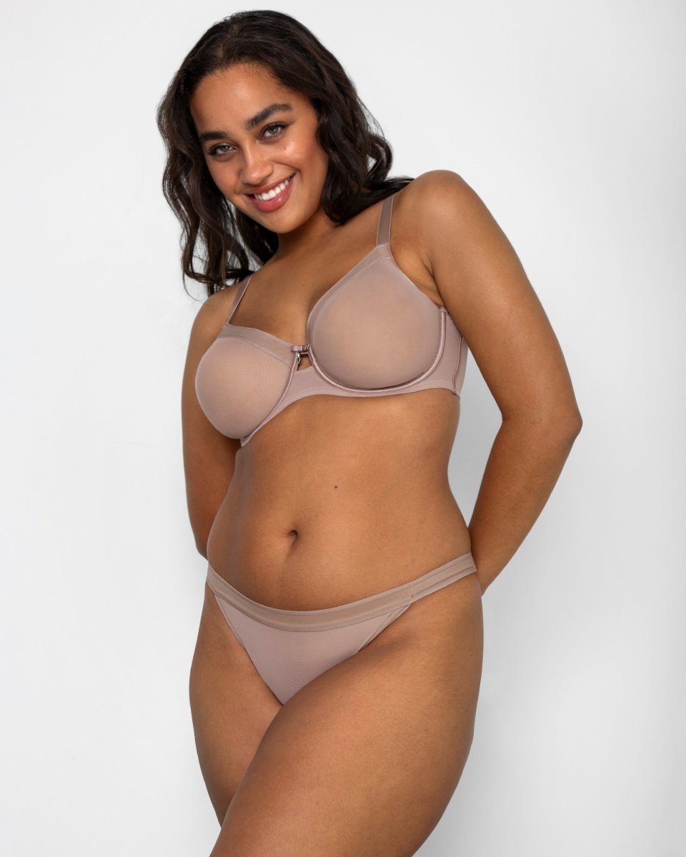 Curvy CoutureSheer Mesh Full Coverage Unlined Underwire Bra Bark 1311Bravo Bra Boutique