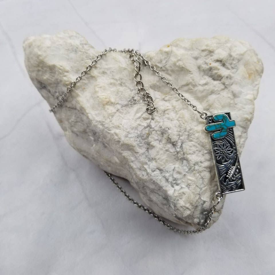 The Pretty JewelleryWestern Turquoise Cactus Bar NecklaceBravo Bra Boutique