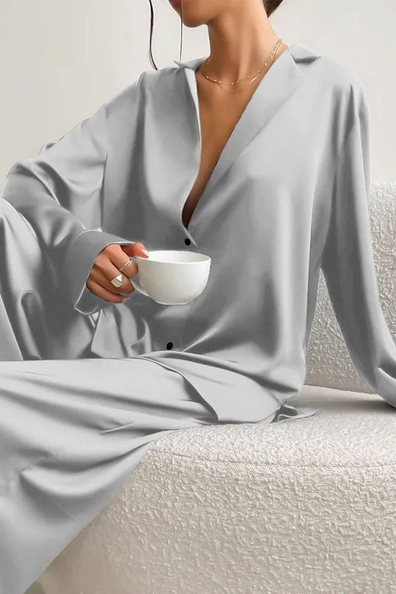NINEXISWomen’s Long Sleeve Button Pajama Set – Cozy Loungewear with PantsBravo Bra Boutique