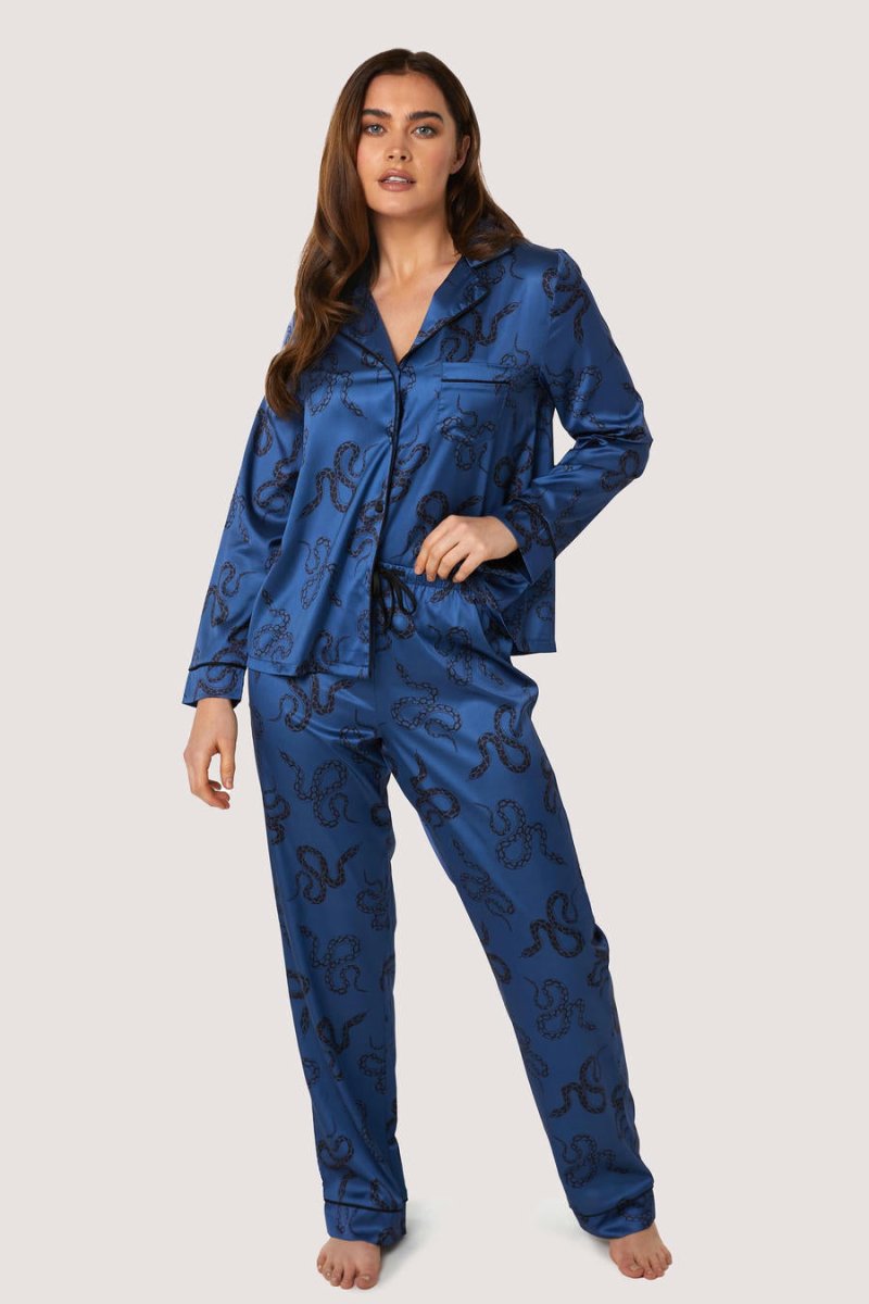 Wolf & WhistleBlue Satin Snake Print Long Sleeve Pyjama SetBravo Bra Boutique