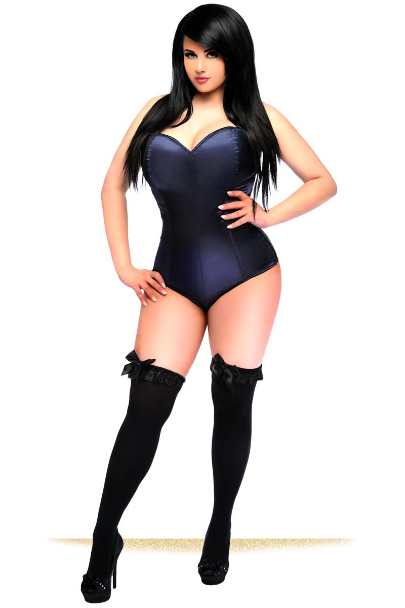 Navy Blue Satin Corset Romper LV-403 – Bravo Bra Boutique