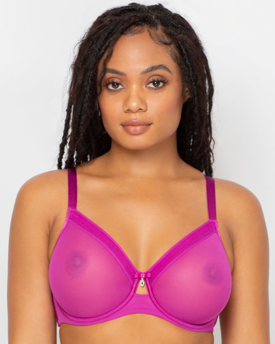 Curvy CoutureSheer Mesh Full Coverage Unlined Underwire Bra Cosmo Pink-1311Bravo Bra Boutique