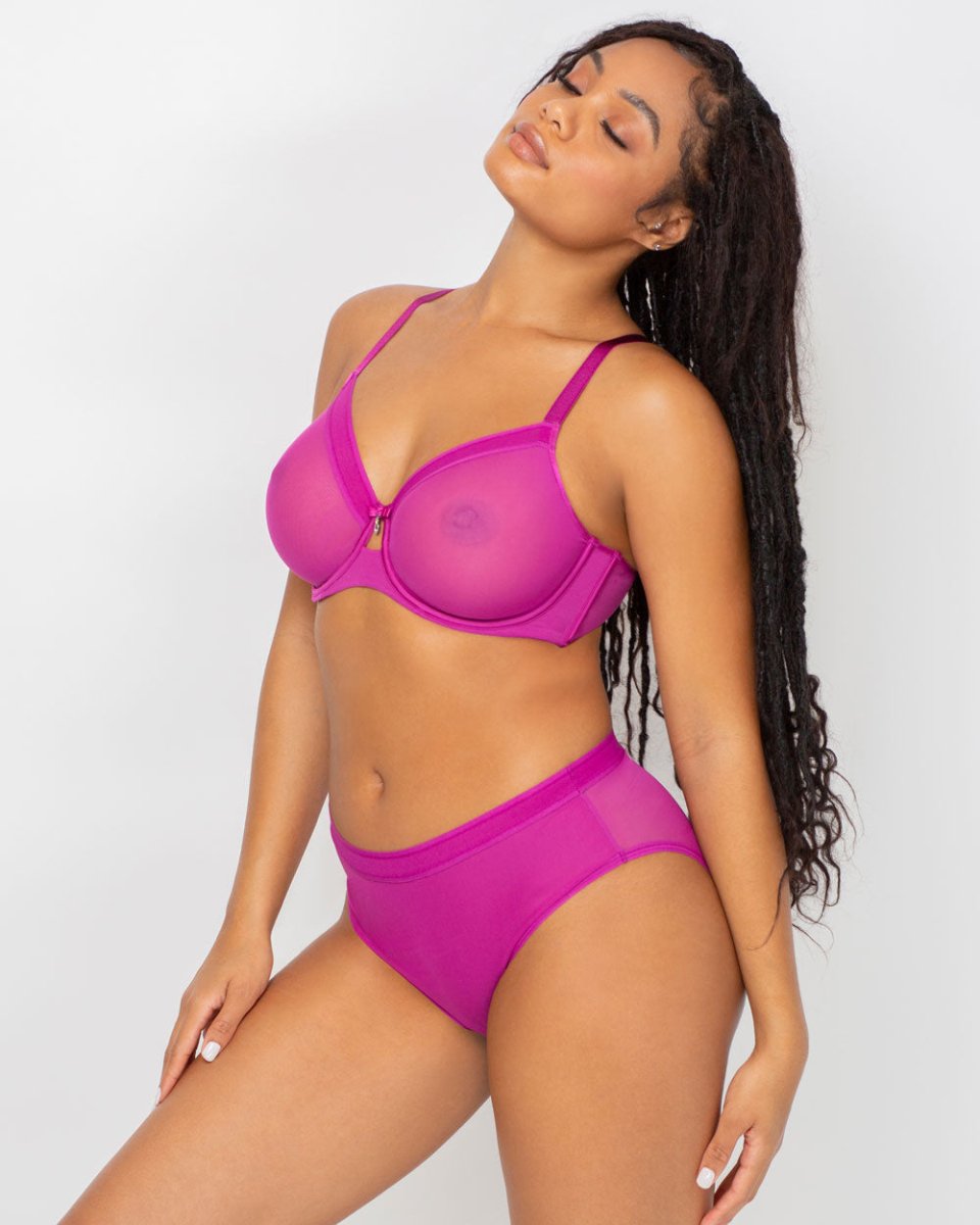 Curvy CoutureSheer Mesh Full Coverage Unlined Underwire Bra Cosmo Pink-1311Bravo Bra Boutique